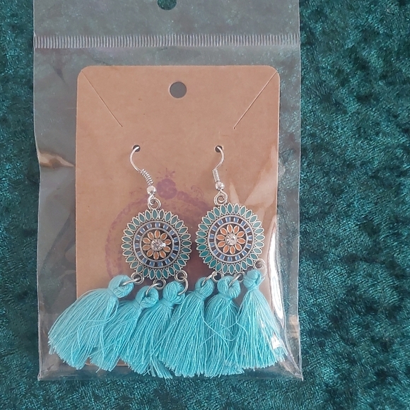 Elegant Turquoise Tassel Earrings - Picture 1 of 1